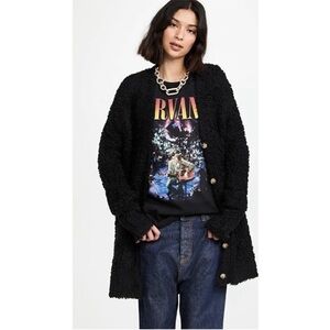 R13 Teddy Bear Cardigan Long Black Fuzzy Button Down Long Sleeve Wool Women’s S